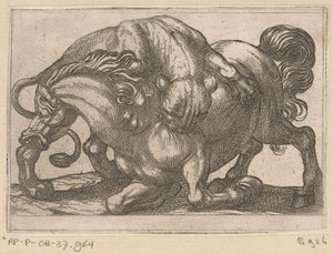 Eine Löwin greift ein Pferd an von Antonio Tempesta
