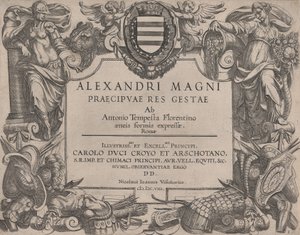 Frontispiz zum Leben Alexanders des Großen, links Bellona und rechts eine Frau, 1608 von Antonio Tempesta