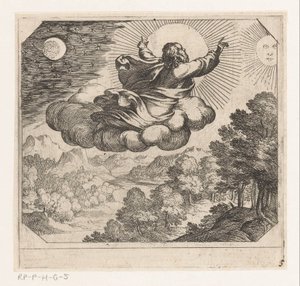 Gott erschafft die Sonne, den Mond und die Sterne