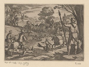 Jagd auf Kaninchen mit Männern, die aus den Büschen jagen von Antonio Tempesta