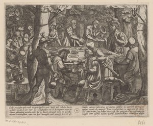 Julius Civilis erzählt den niederländischen Ältesten, dass sie von den Römern wie Sklaven behandelt werden Der Bataverkrieg gegen die Römer (Serientitel) Batavorum cum Romanis Bellum (Serientitel) von Antonio Tempesta