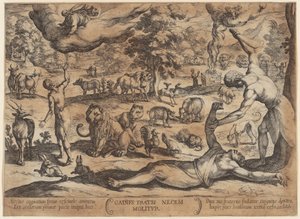 Kain tötet Abel, Blatt 1 der Folge "Schlachten des Alten Testaments" von Antonio Tempesta