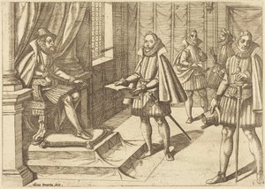 Philipp II. von Spanien auf seinem Thron von Antonio Tempesta