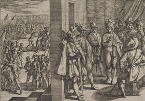 Tafel 18: Geheimes Treffen von Civilis mit anderen Führern aus Trier, aus Der Krieg der Römer, 1611