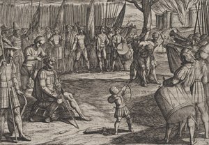 Tafel 20: Civilis lässt sich die Haare schneiden, aus Der Krieg der Römer gegen die Bataver von Antonio Tempesta