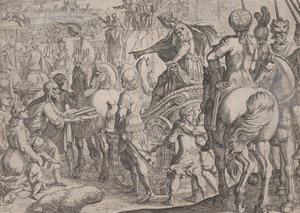 Tafel 9: Alexanders triumphaler Einzug in Babylon, aus Die Taten Alexanders des Großen, ..., 1608