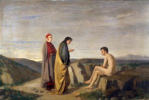 Dante und Virgil treffen den Dichter Sordello da Goito im Fegefeuer von Antonio Varni
