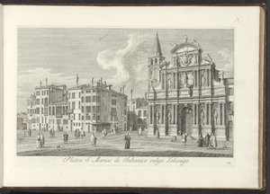Ansicht des Campo Santa Maria Zobenigo in Venedig (Area S. Rocchi cum ejusdem Templo et Schola) (Urbis Venetiarum prospectus celebriores) von Antonio Visentini