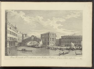 Ansicht des Canal Grande, Palazzo dei Camerlenghi und der Rialtobrücke in Venedig