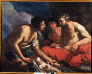 Palamedes und Odysseus mit Telemach (?) als Baby. Gemälde von Antonio Zanchi (1631-1722)