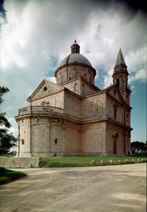 Ansicht der Kirche San Biagio, erbaut von Architekt Antonio da Sangallo dem Älteren (1453-1534) 1518-1545 Montepulciano, Toskana, Italien