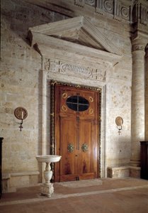 Holztür, Innenansicht der Kirche von San Biagio