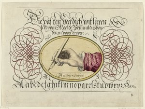 Schreibvorlage mit schreibender Hand