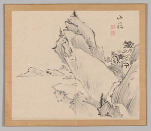 Doppelalbum mit Landschaftsstudien nach Ikeno Taiga, Band 1 Blatt 30, 18. Jahrhundert von Aoki Shukuya