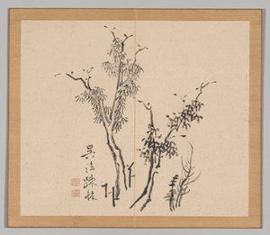 Doppelalbum mit Landschaftsstudien nach Ikeno Taiga, Band 1 Blatt 5, 18. Jh. von Aoki Shukuya