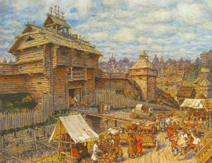 Holzstadt Moskau im 14. Jahrhundert von Apollinari Mikhailovich Vasnetsov