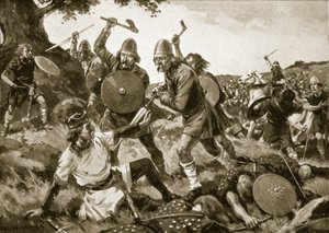 Niederlage und Tod von König Oswald, 642, Illustration aus 