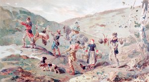 Jagdgesellschaft des 13. Jahrhunderts mit Trägern von Armand Jean Heins