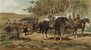 Postkutsche und Eskorte, Spanische Niederlande, frühes 17. Jahrhundert von Armand Jean Heins