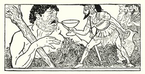 Odysseus bietet dem Riesen Polyphemus einen Becher Wein an von Armand Joseph Bonamy