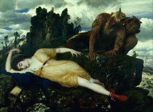 Schlafende Diana, betrachtet von zwei Faunen von Arnold Böcklin