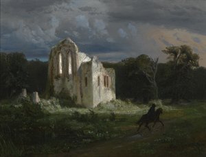 Mondscheinlandschaft mit Ruine von Arnold Böcklin