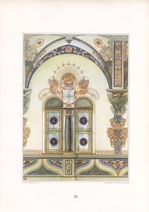 Dekorative Jugendstil-Innenarchitektur mit Bogen und heraldischen Elementen