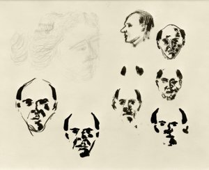 Selbstporträts (7 Köpfe en face und im Profil und Skizze) von Arnold Schönberg