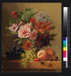 Topf mit Blumen und Früchten, vor 1844 von Arnoldus Bloemers