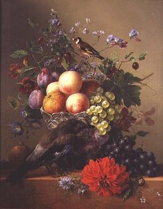 Stillleben mit Obst und Blumen