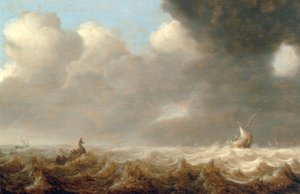 Fischerboote auf unruhiger See von Arnoldus van Anthonissen