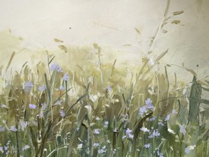 Blaue Blumen auf der Wiese von Arohika Verma
