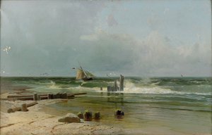 Segelboot am Strand von Arseniy Ivanovich Meshchersky