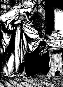 Morgan le Fay stiehlt Arthurs Schwert von Arthur (after) Rackham