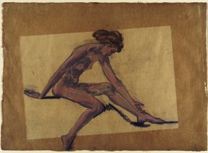 Sitzender weiblicher Akt im Profil, nach vorne gebeugt von Arthur Bowen Davies