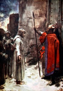 Heinrich IV. von Deutschland vor den Toren von Canossa, Italien, 1077, 1913 von Arthur C Michael