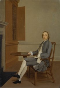 Ein unbekannter Mann sitzt an einem Tisch, um 1744-46