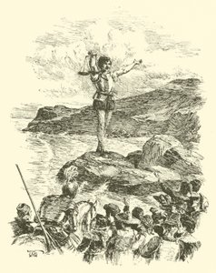 Die Abenteuer von Sir Artegall, Der Riese mit den Waagen (Gravur) von Arthur George Walker