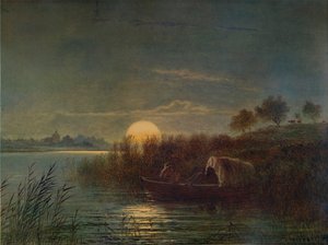Flusslandschaft bei Mondschein, mit Boot, 1879, 1935 von Arthur Gilbert