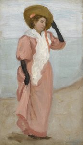 Eine Dame am Meer, (Ein plötzlicher Windstoß), ca. 1895