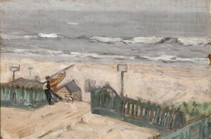 Badehütten mit Fischer und Hund, um 1900
