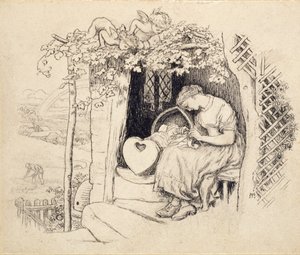 Am Wiege, 1873 von Arthur Hughes