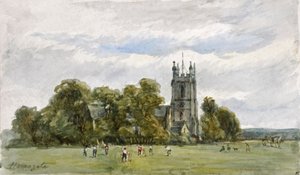 Cricket auf der Stray, vor der Christ Church, High Harrogate von Arthur J. Stark