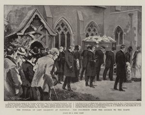 Die Beerdigung von Lady Salisbury in Hatfield, der Prozession von der Kirche zum Grab (Lithografie)