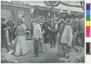 Empfang des rumänischen Königspaares am Bahnhof in Budapest von Arthur Lajos Halmi