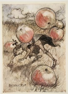 Äpfel fielen mir um die Ohren, aus Gullivers Reisen von Jonathon Swift von Arthur Rackham