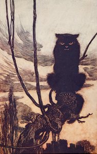 Tagsüber verwandelte sie sich in eine Katze, aus Die Märchen der Brüder Grimm, veröffentlicht 1909 von Arthur Rackham