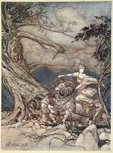 Fricka nähert sich wütend, 1910 von Arthur Rackham