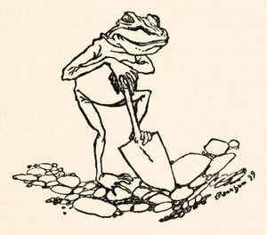 Frosch mit einem Spaten, aus Gullivers Reisen von Jonathan Swift von Arthur Rackham