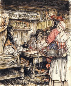 Gehe und sieh in einem der Kaffeehäuser in der King Street in Westminster, Illustration aus The Compleat Angler von Isaac Walton, 1931